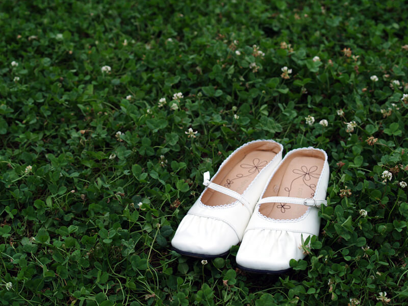 草原の上にある白い靴
