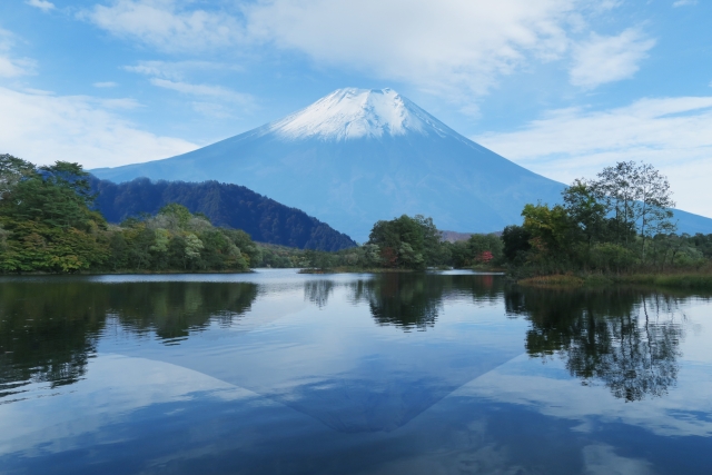 プチ旅行で富士山を見るカップル